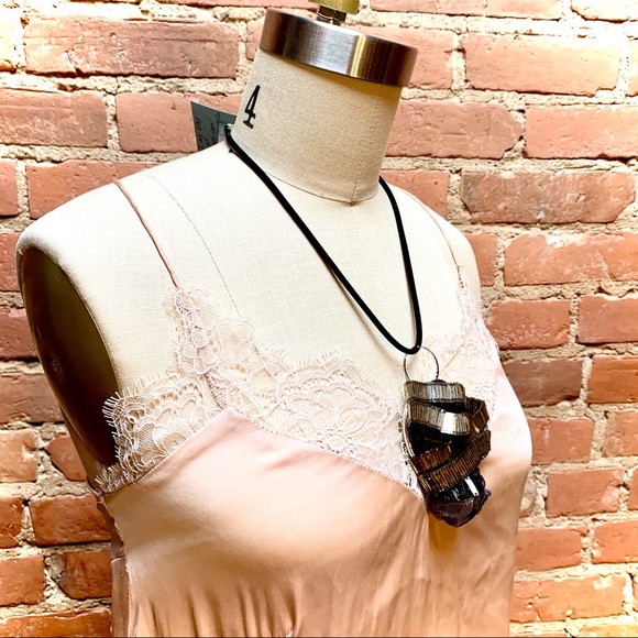 Vintage Rose Quartz & Black Mesh Handmade One Of A Kind Boho Festival Necklace - Picture 3 of 7